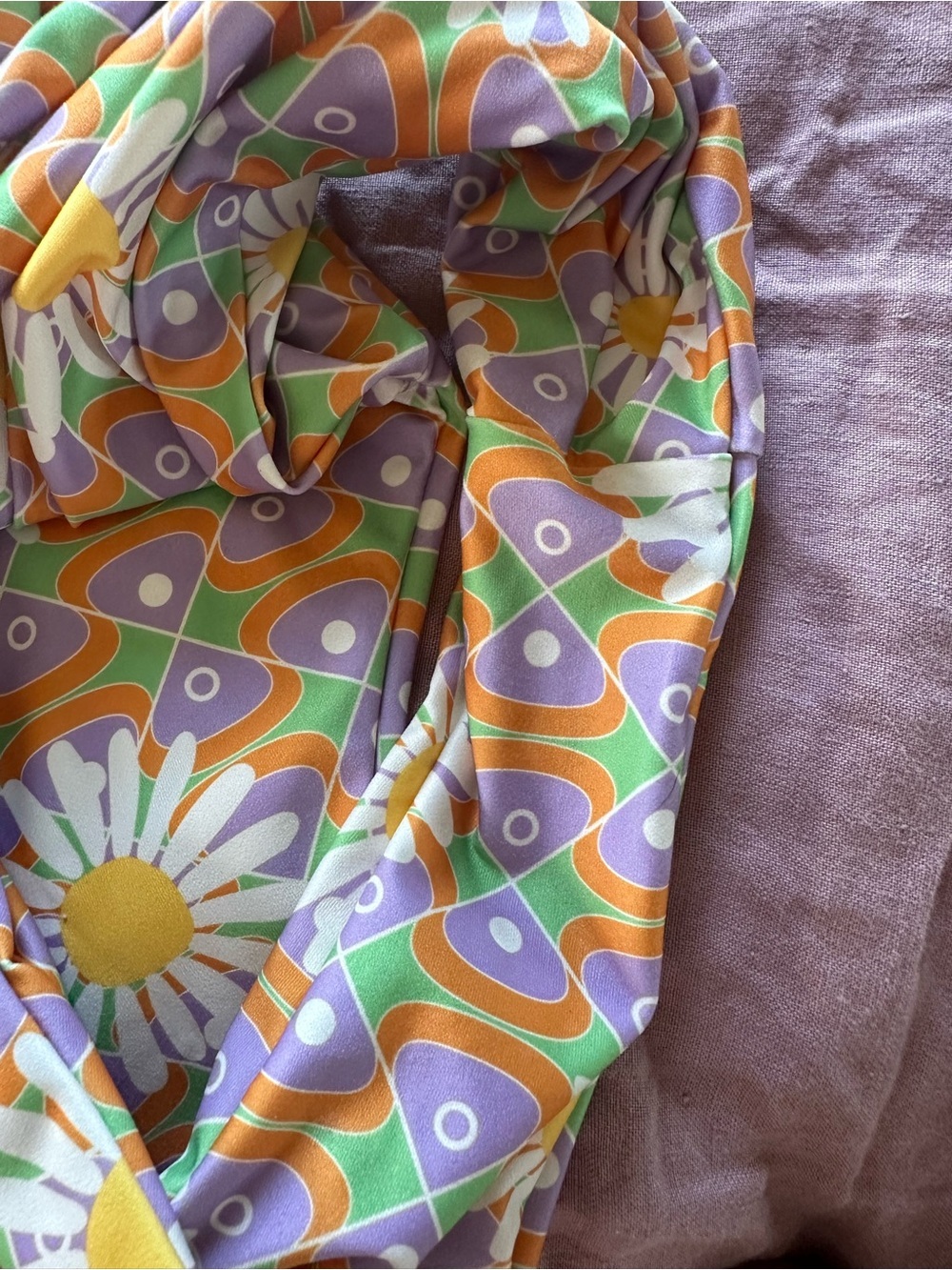 Inner Realm Retro Daisy One-Piece Swimsuit - Yellow, Lavender & Orange - Picture 5 of 6